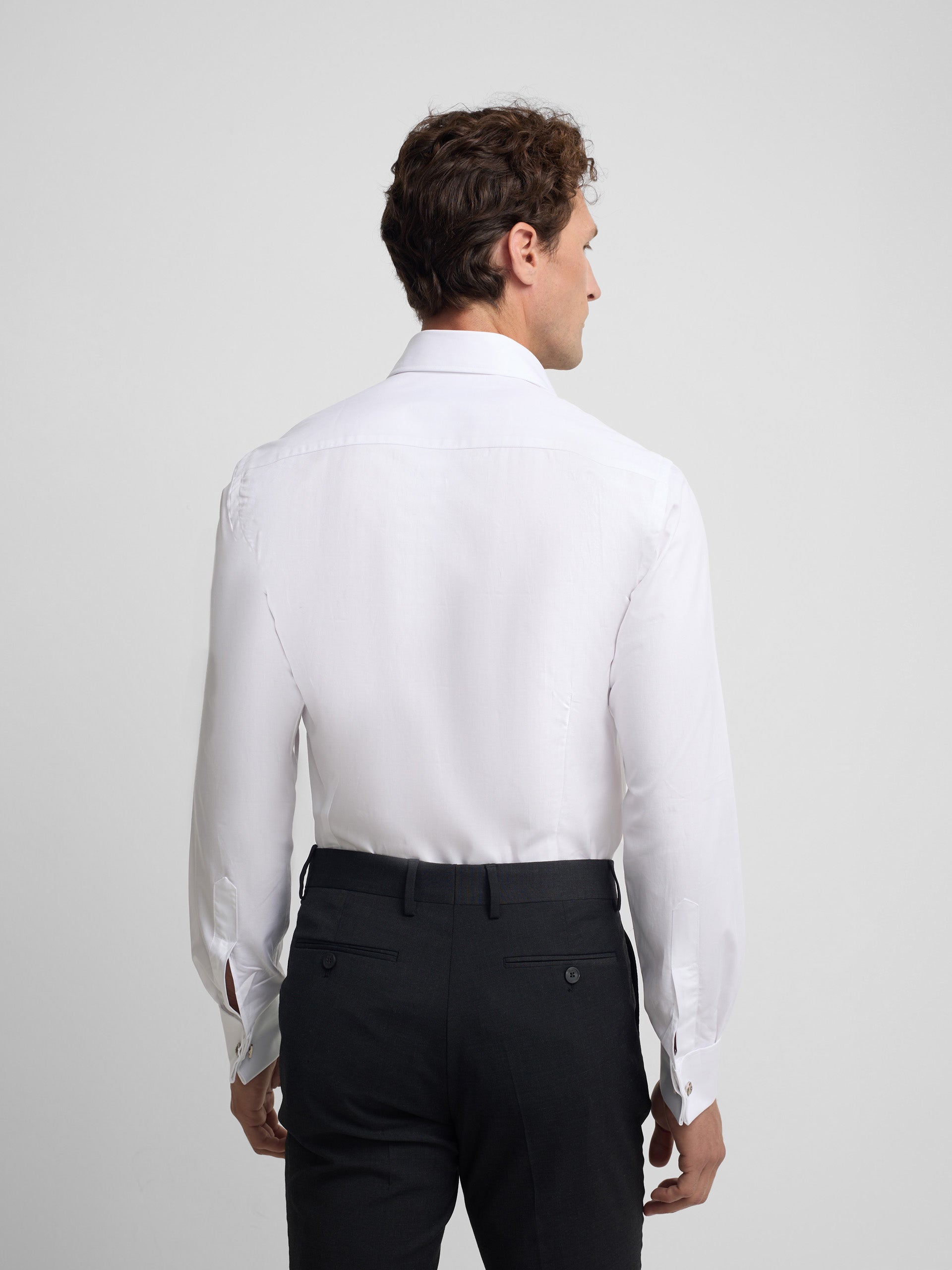 Camisa de vestir espinha de peixe punho duplo branca