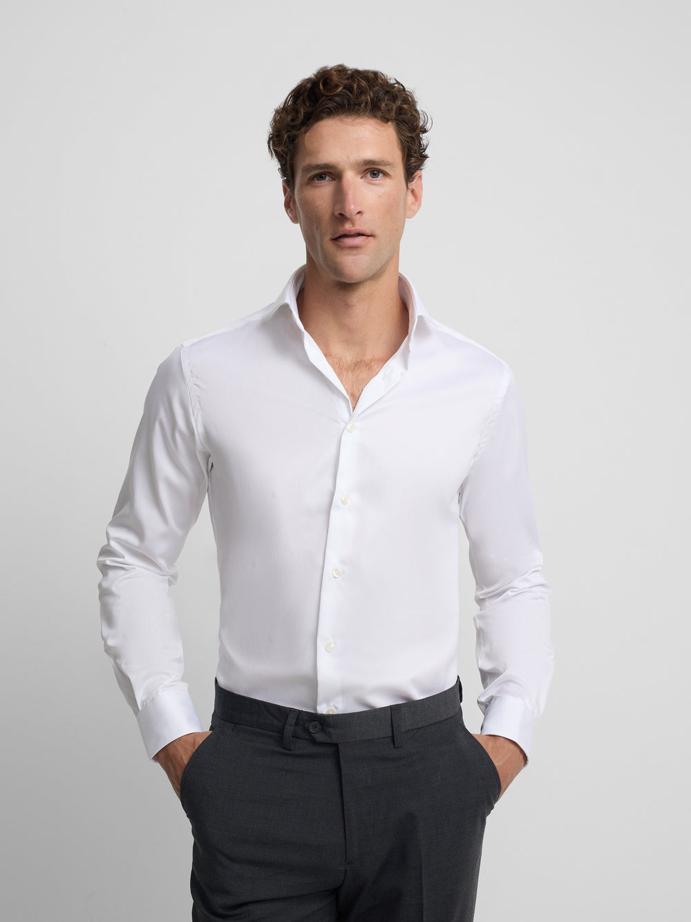 Camisa vestir easy iron puño simple blanca