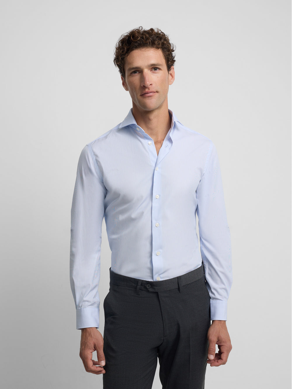 Camisa vestir mini rayas puño simple celeste