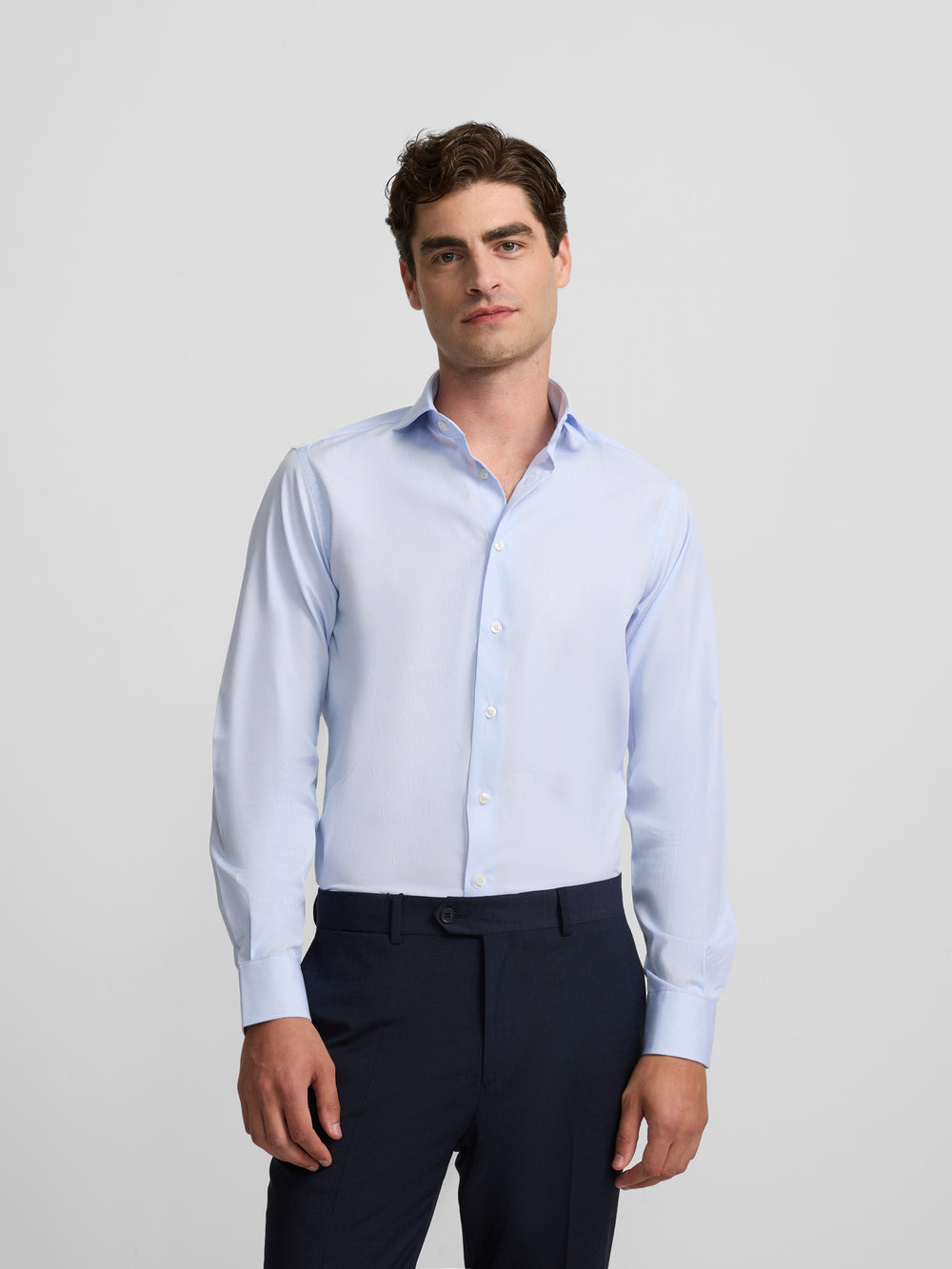 Camisa vestir mini rayas puño simple celeste