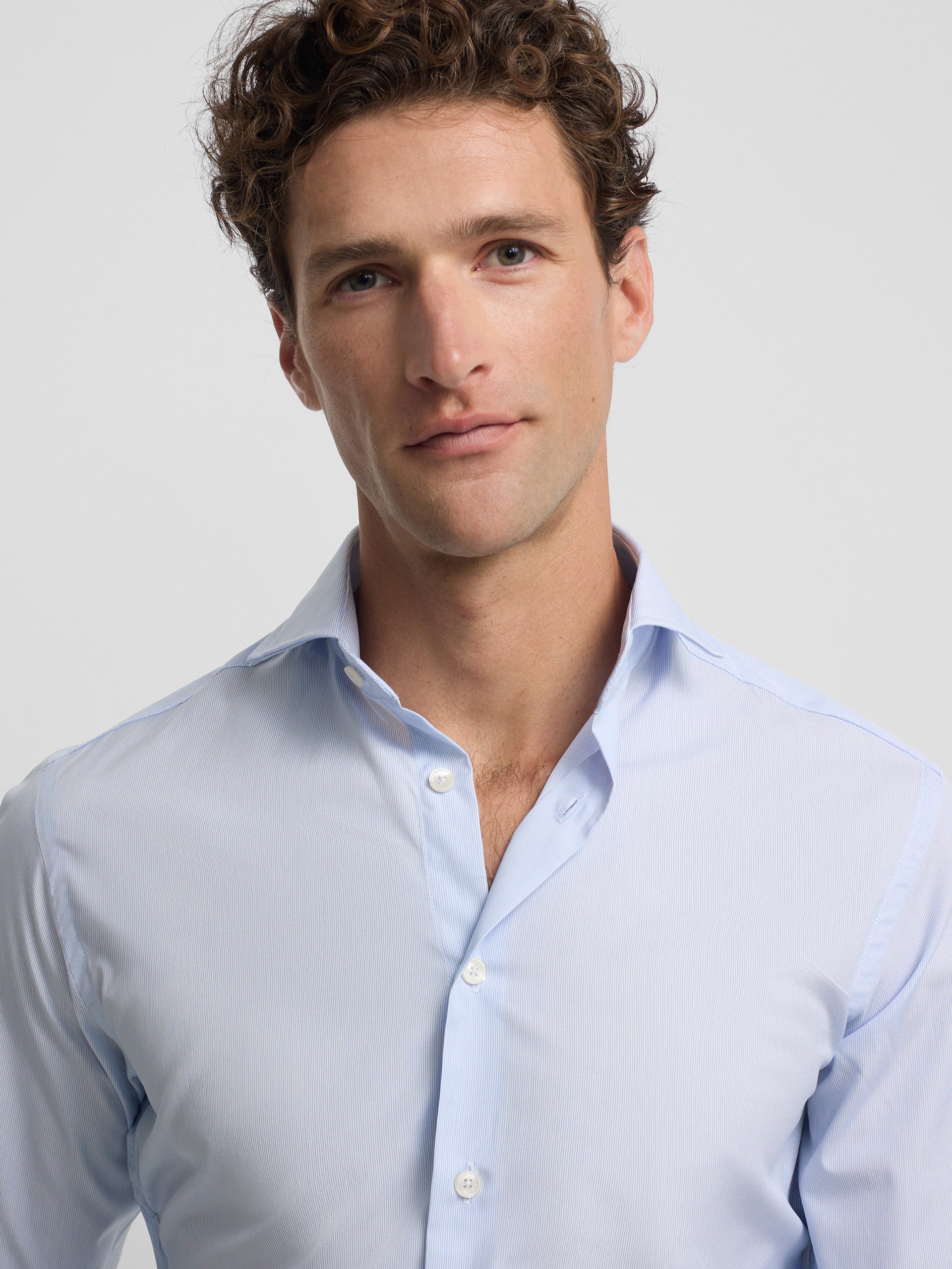 Camisa vestir mini rayas puño simple celeste