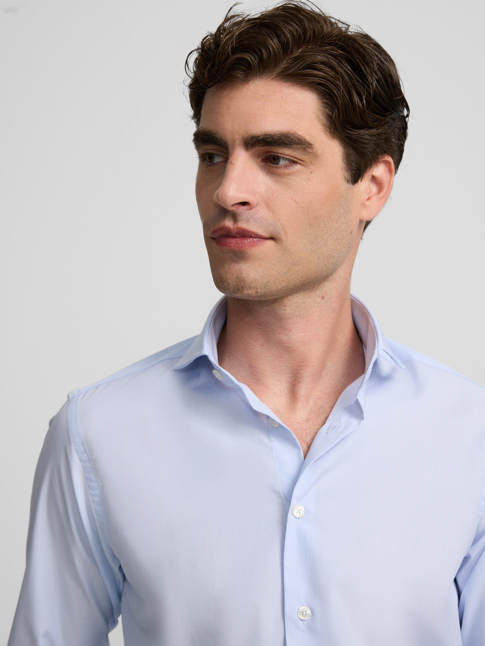 Camisa vestir mini rayas puño simple celeste