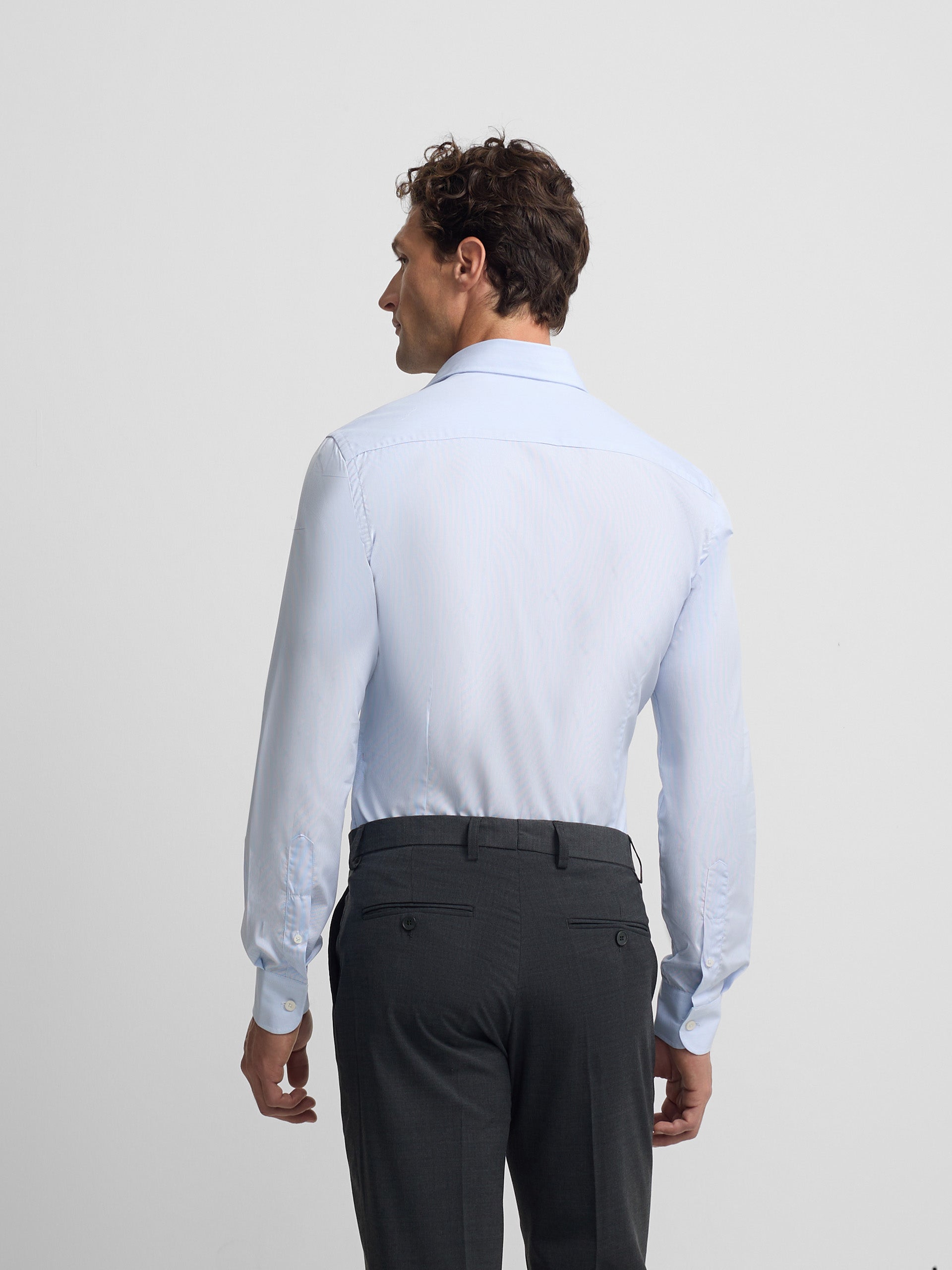 Camisa vestir mini rayas puño simple celeste