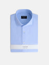 Camisa de vestir espinha punho duplo azul-claro