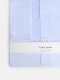 Camisa de vestir riscas finas punho duplo azul-claro