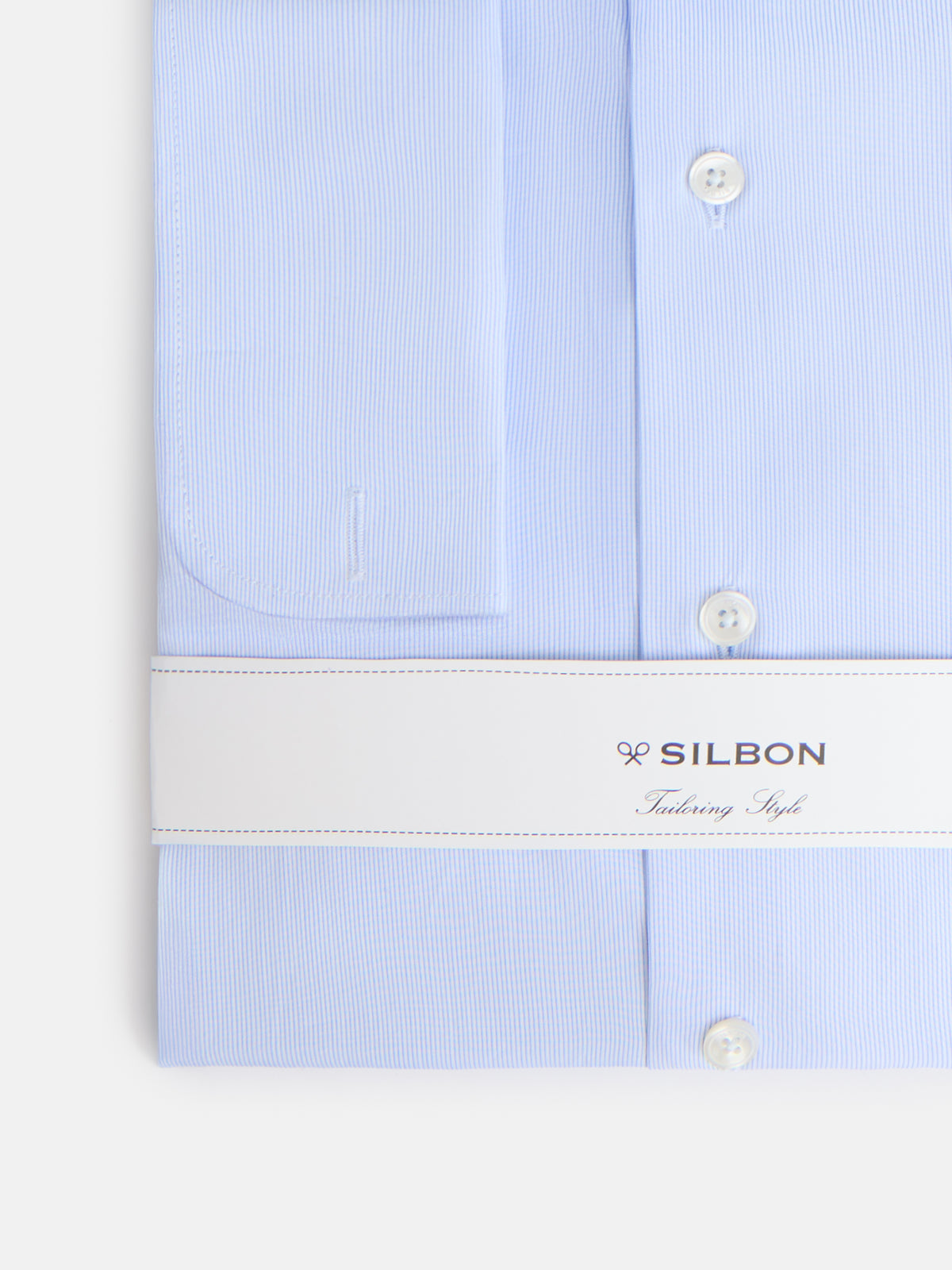 Camisa de vestir riscas finas punho duplo azul-claro