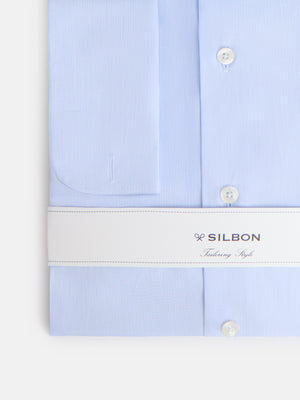 Camisa de vestir riscas finas punho duplo azul-claro