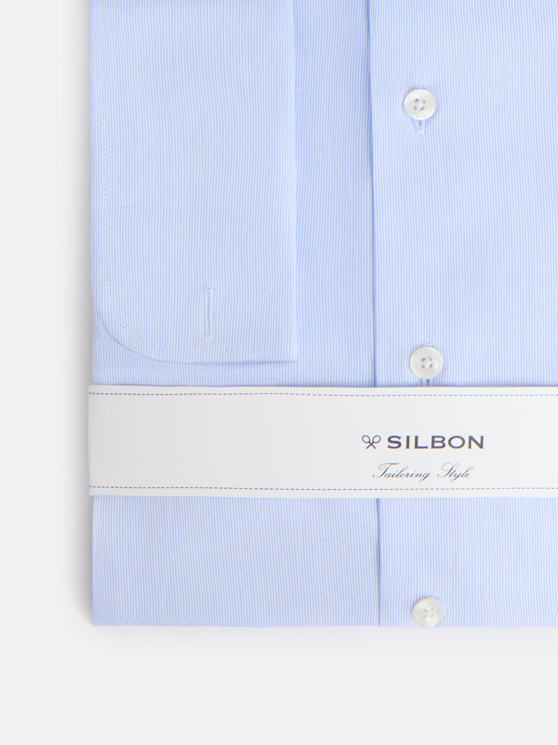 Camisa de vestir riscas finas punho duplo azul-claro