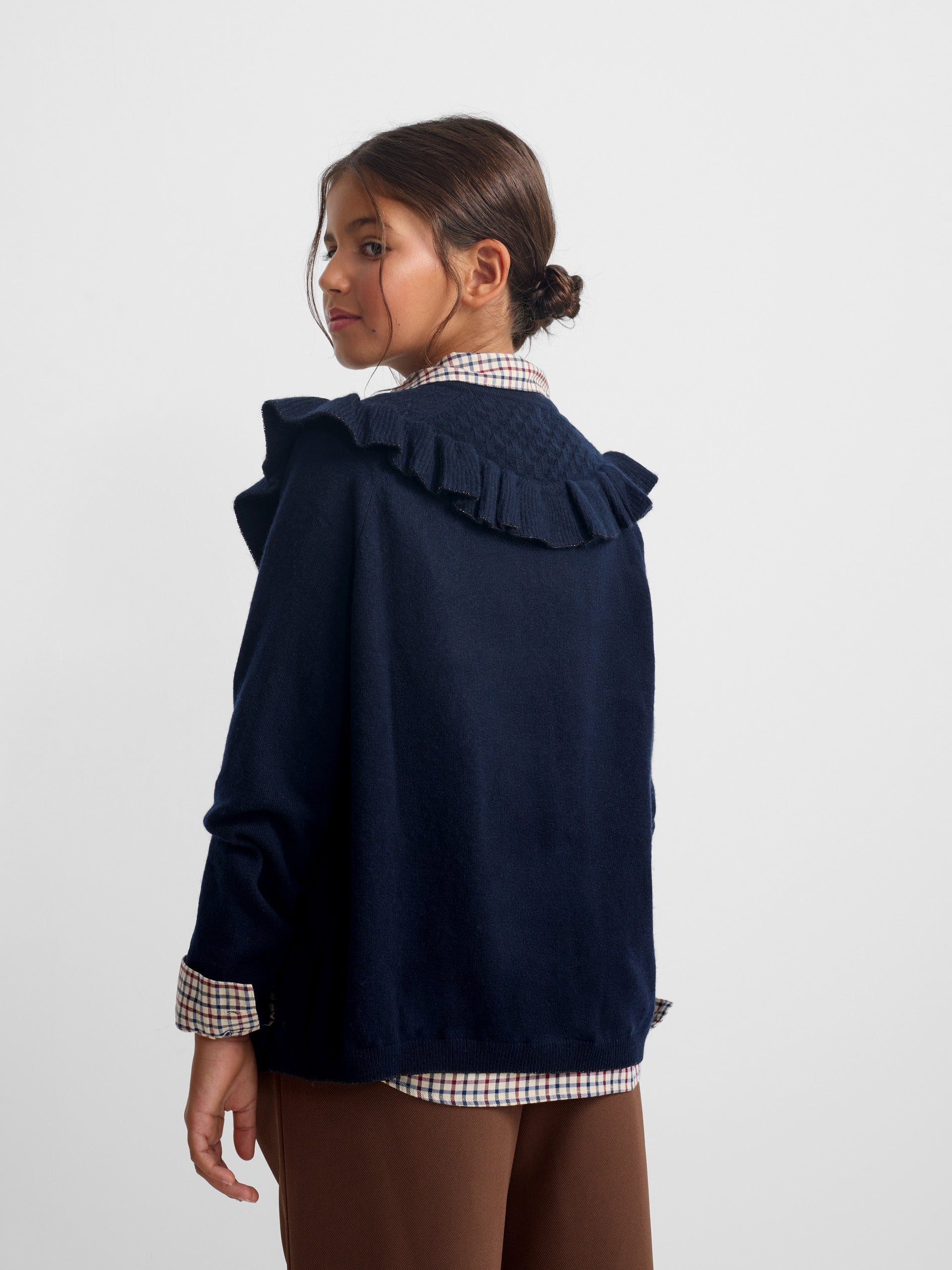 Cardigan girl punto volante marino