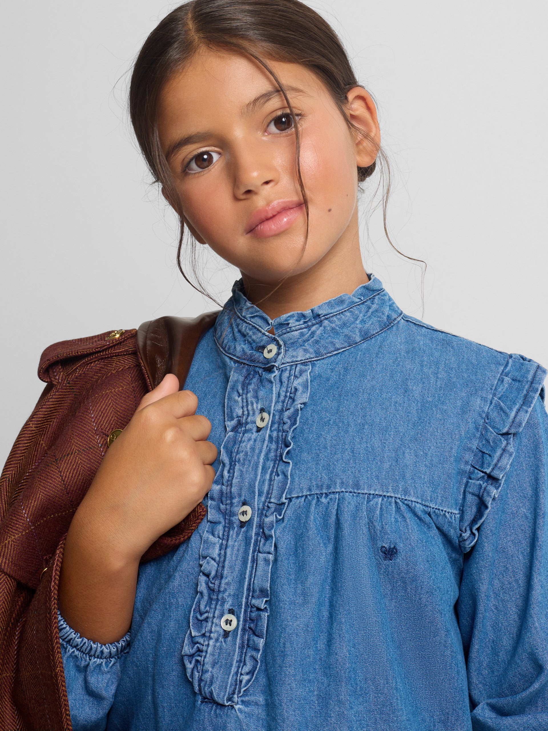 Denim button-up girl dress