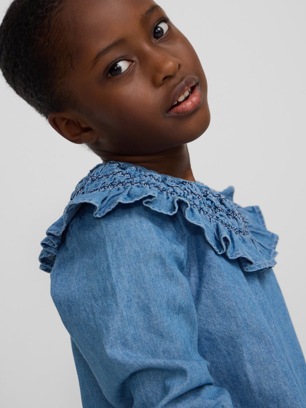 Girl's blouse with denim cuff detail