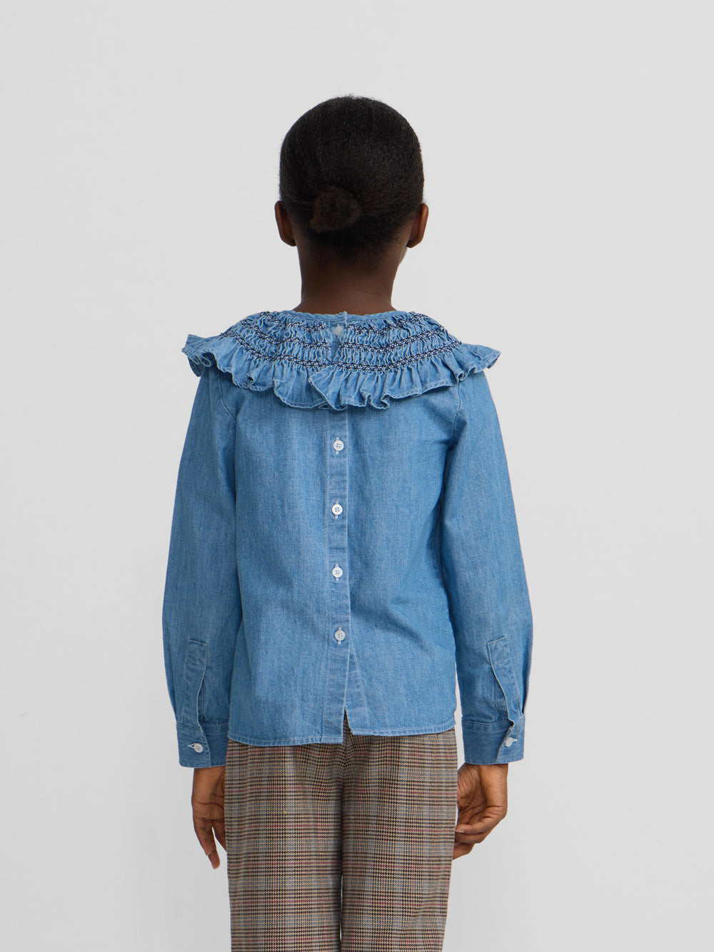 Girl's blouse with denim cuff detail