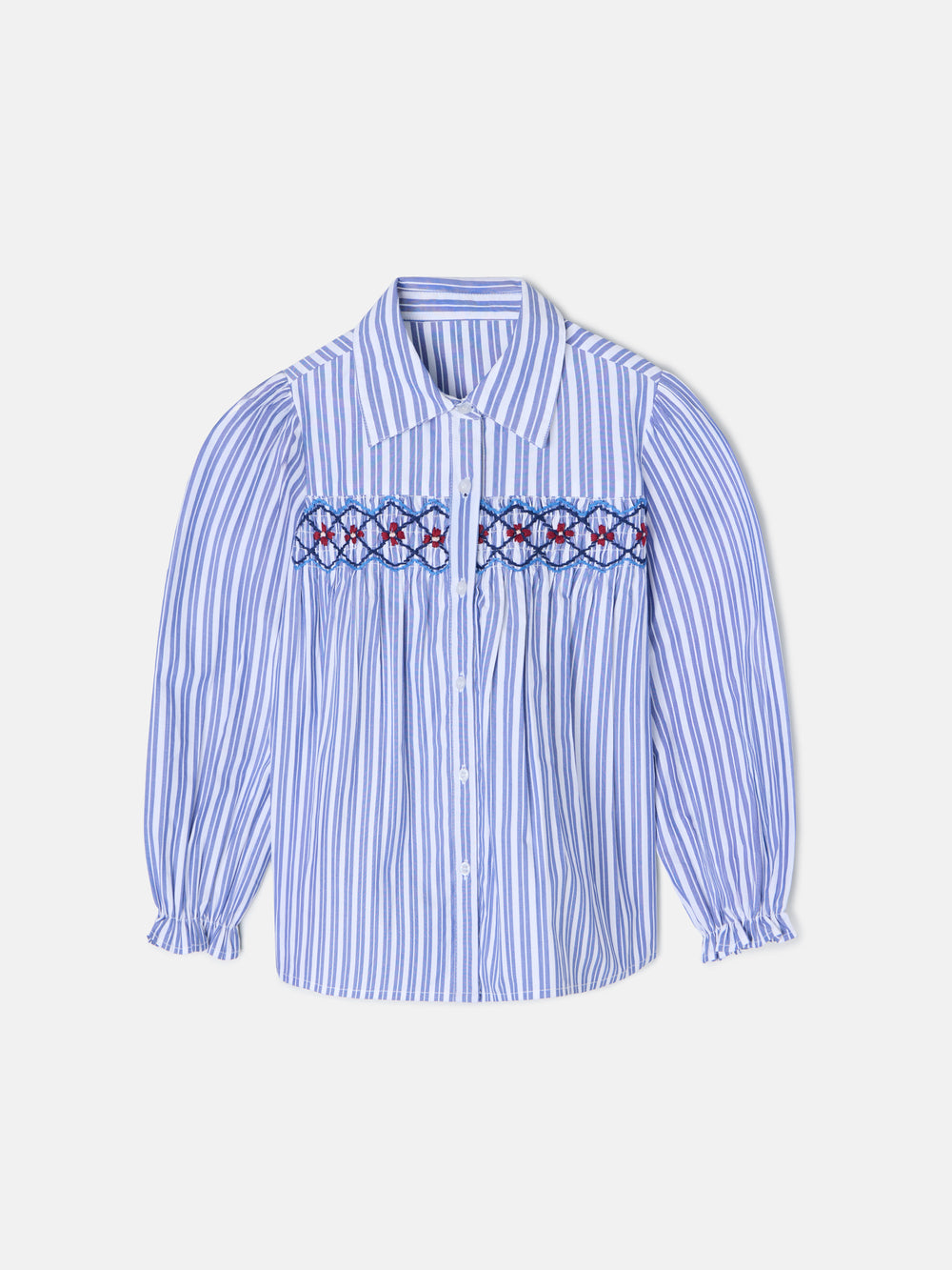 Camisa girl fruncidos rayas azul y blanca