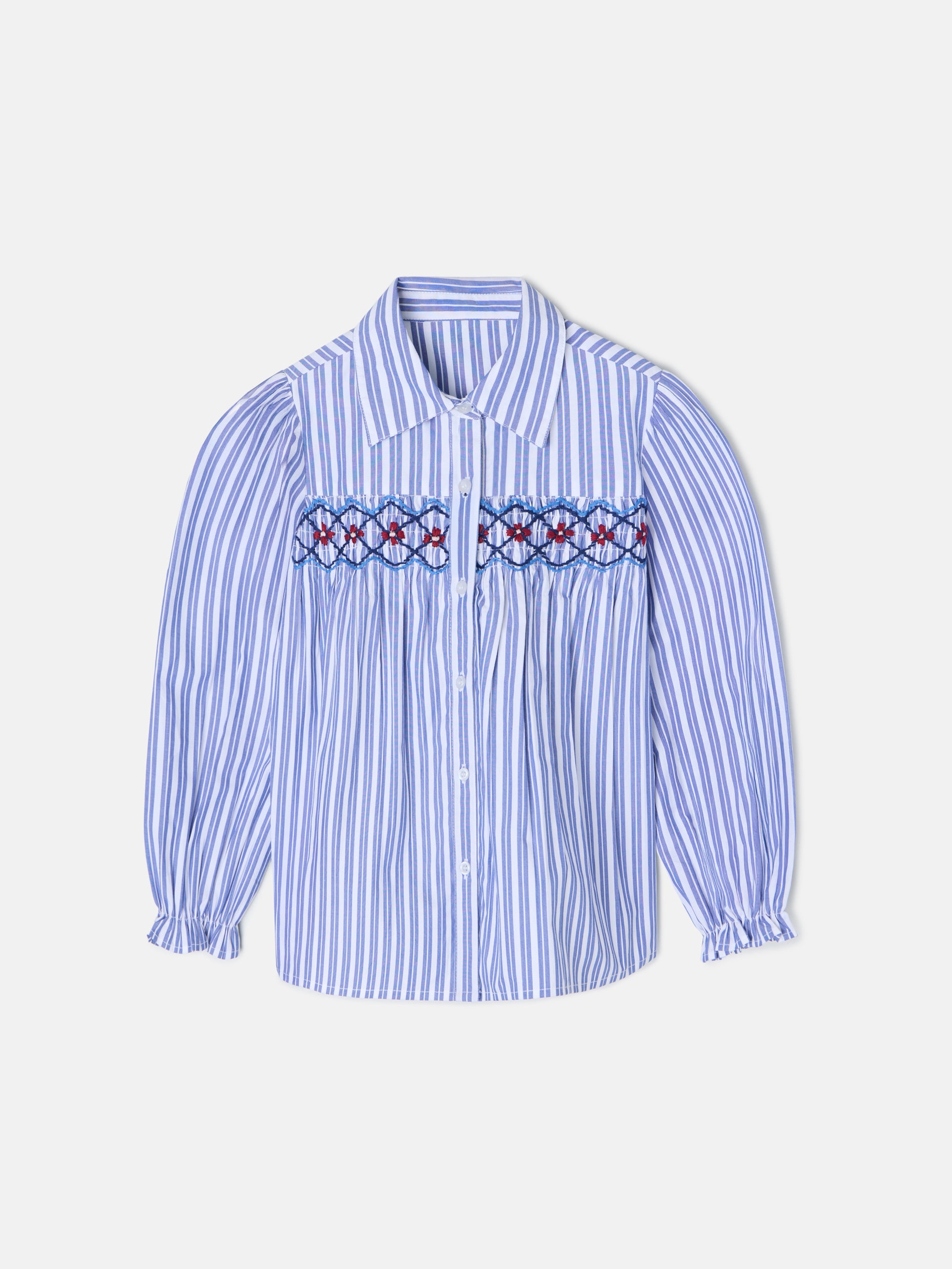 Camisa girl fruncidos rayas azul y blanca