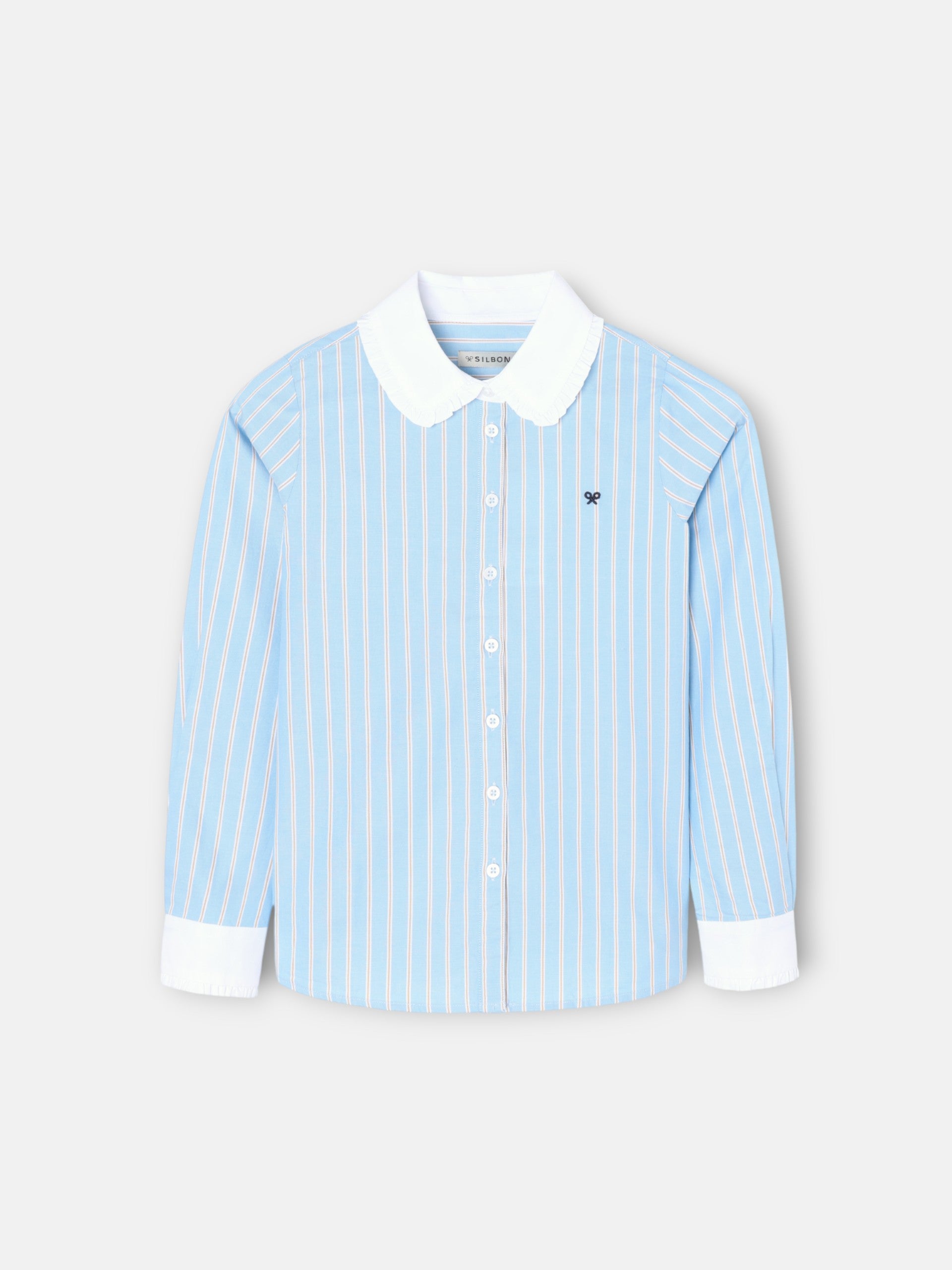 Camisa de menina às riscas azul e branco