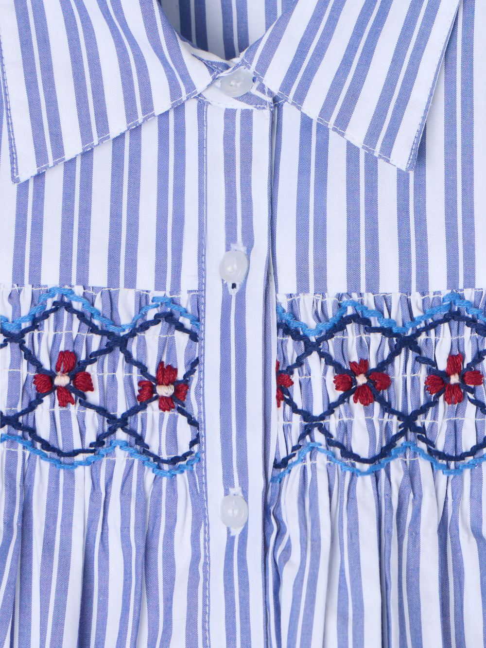 Camisa girl fruncidos rayas azul y blanca