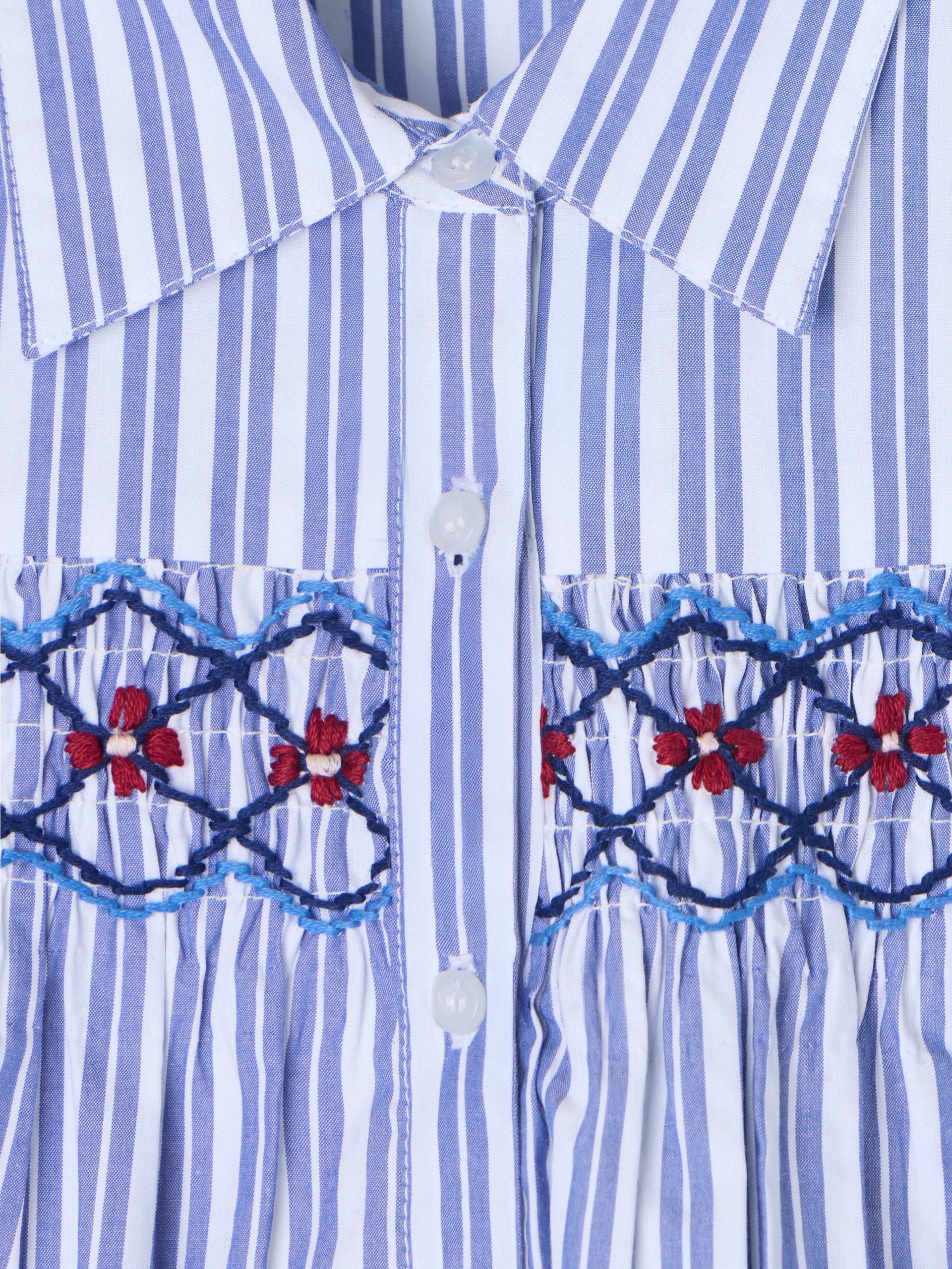 Camisa girl fruncidos rayas azul y blanca