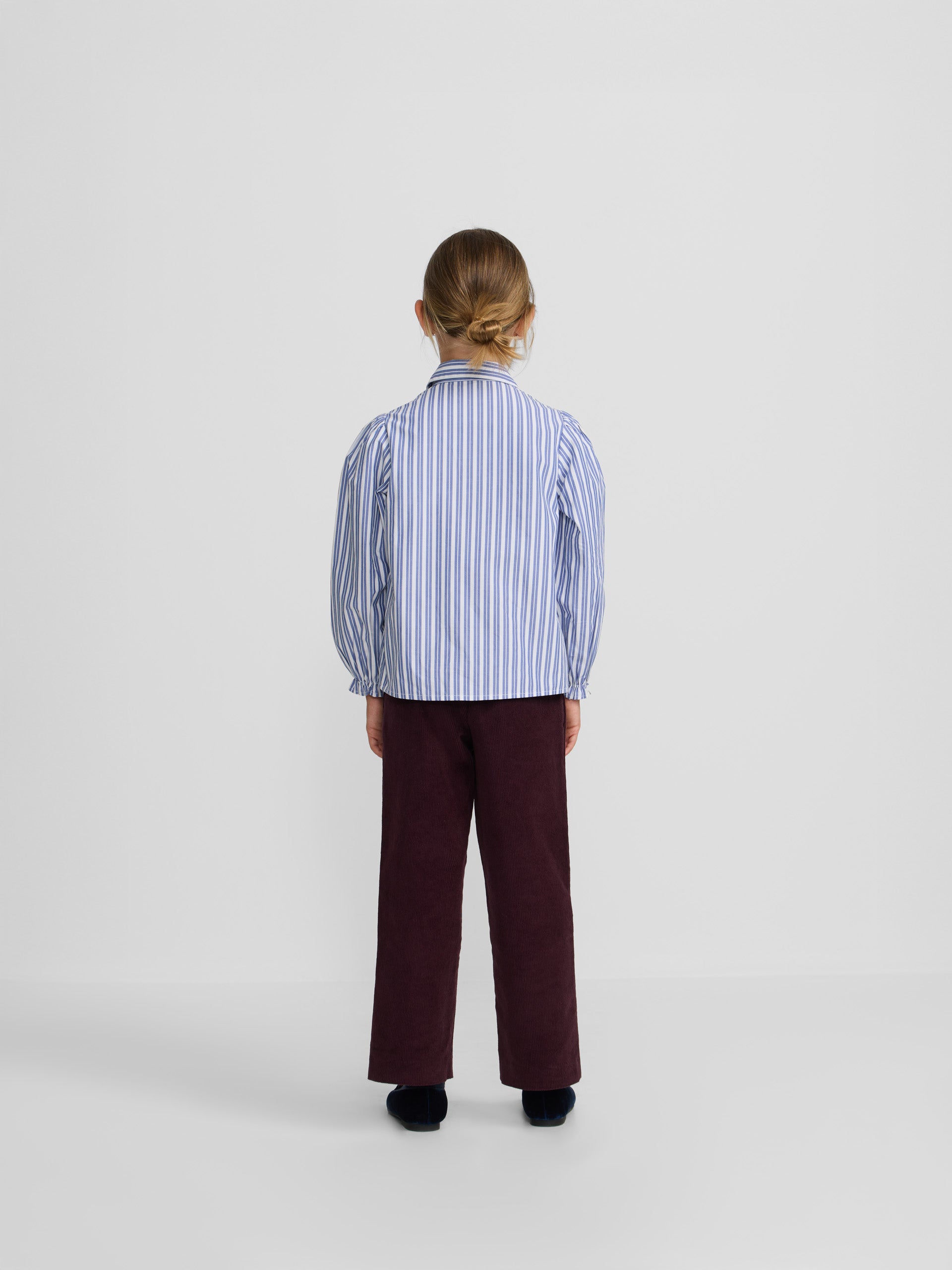 Camisa girl fruncidos rayas azul y blanca