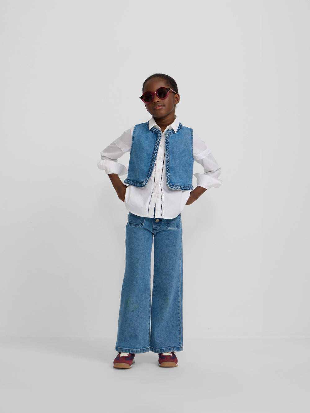 Girl's denim braid vest