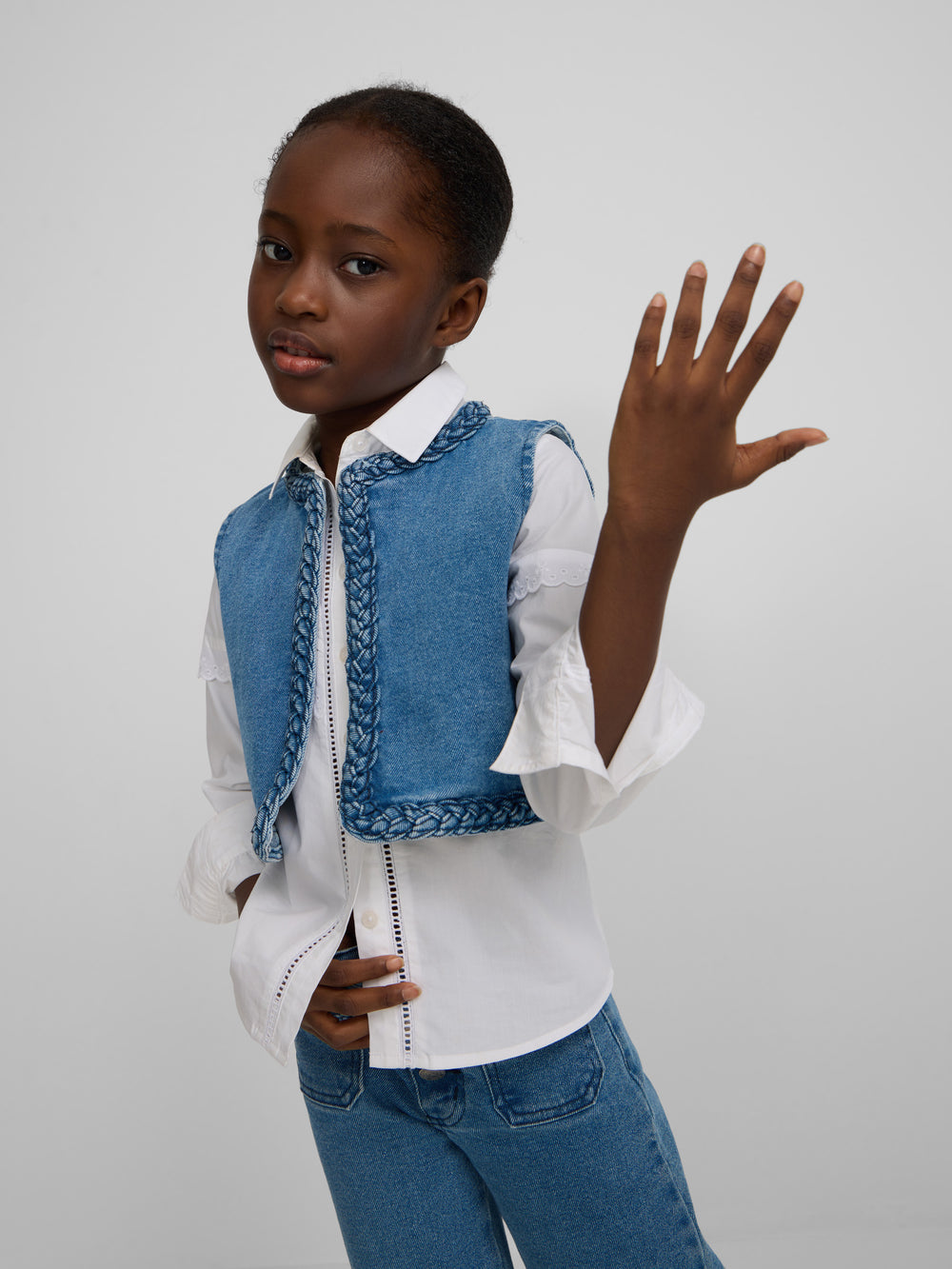 Girl's denim braid vest