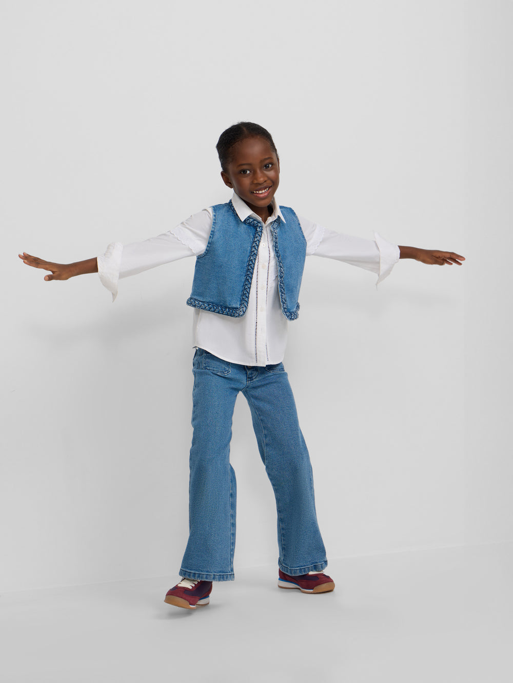 Girl's denim braid vest