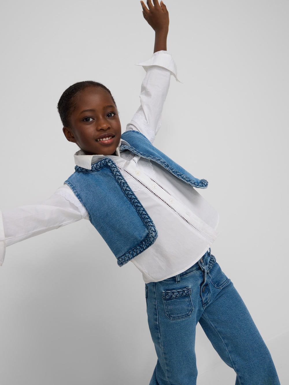 Girl's denim braid vest