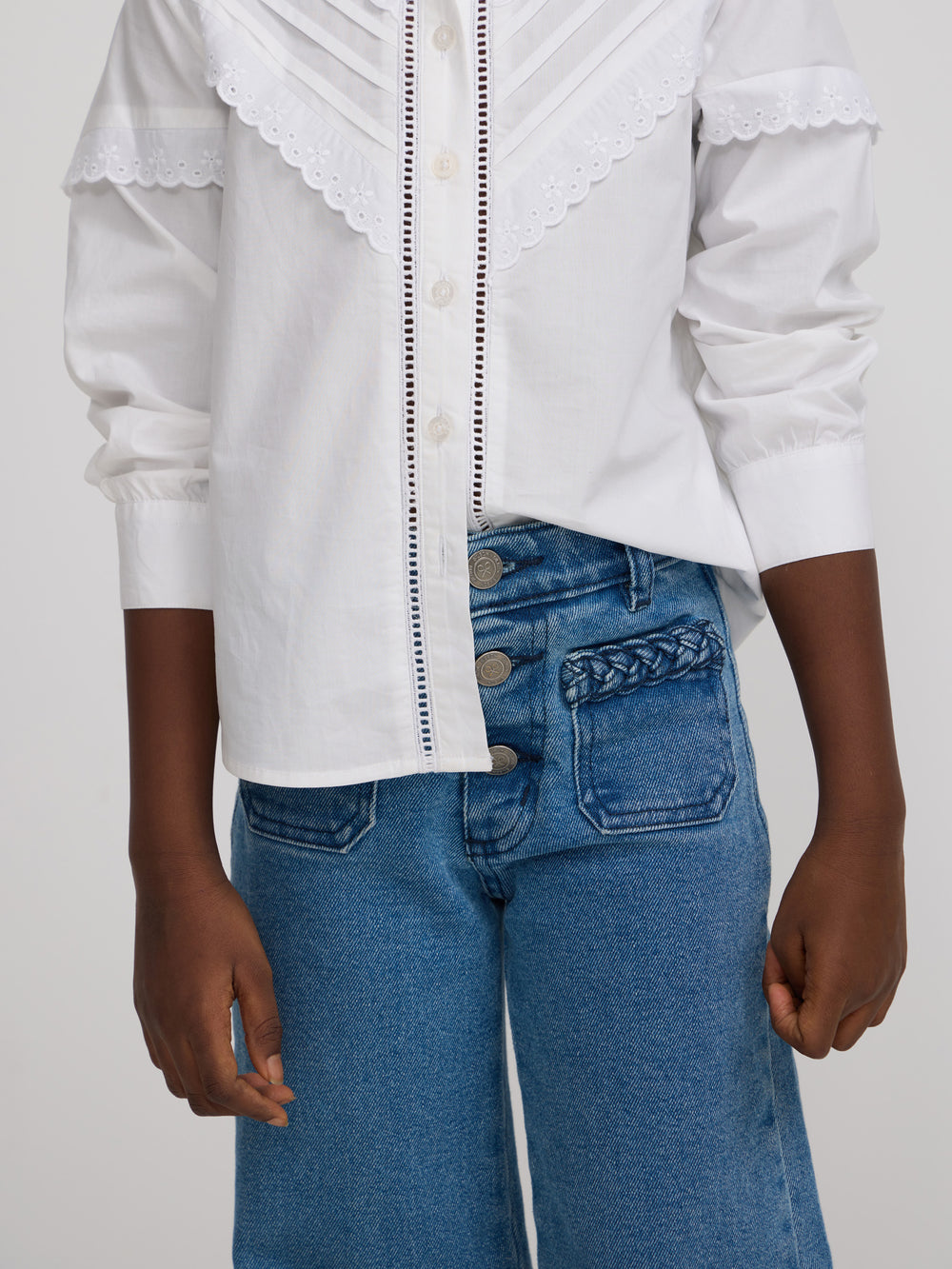 Pantalon girl bolsillos trenza denim