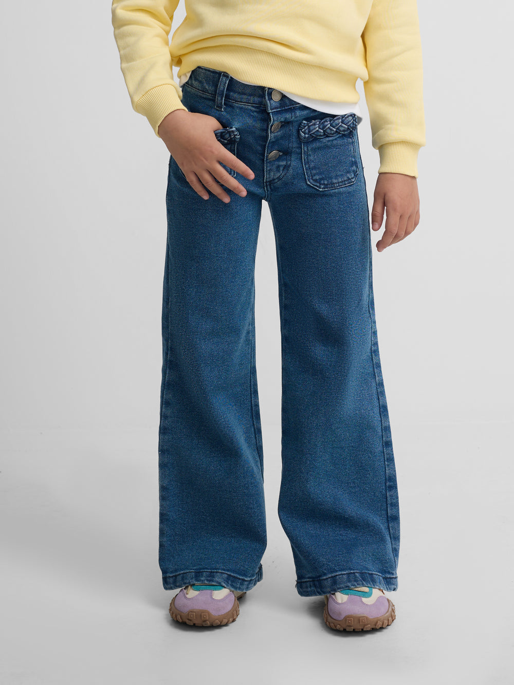 Pantalon girl bolsillos trenza denim