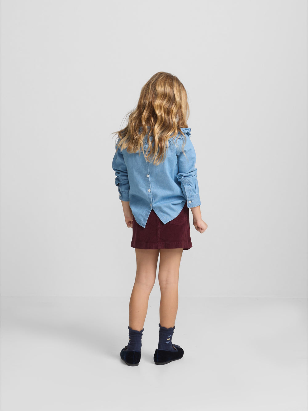 Falda girl volante pana granate