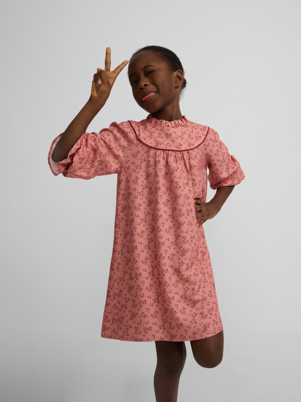 Vestido girl puño estampado flores rosa