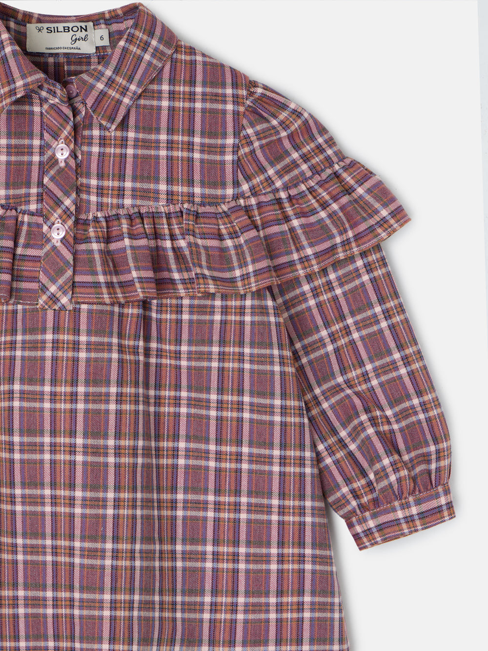 Vestido girl volante cuadros morados y rosas