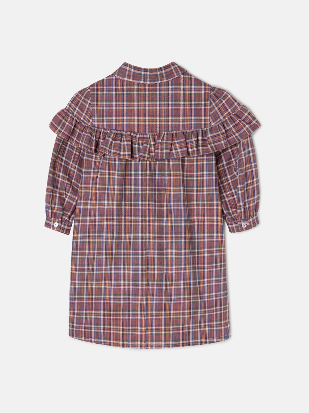 Vestido girl volante cuadros morados y rosas