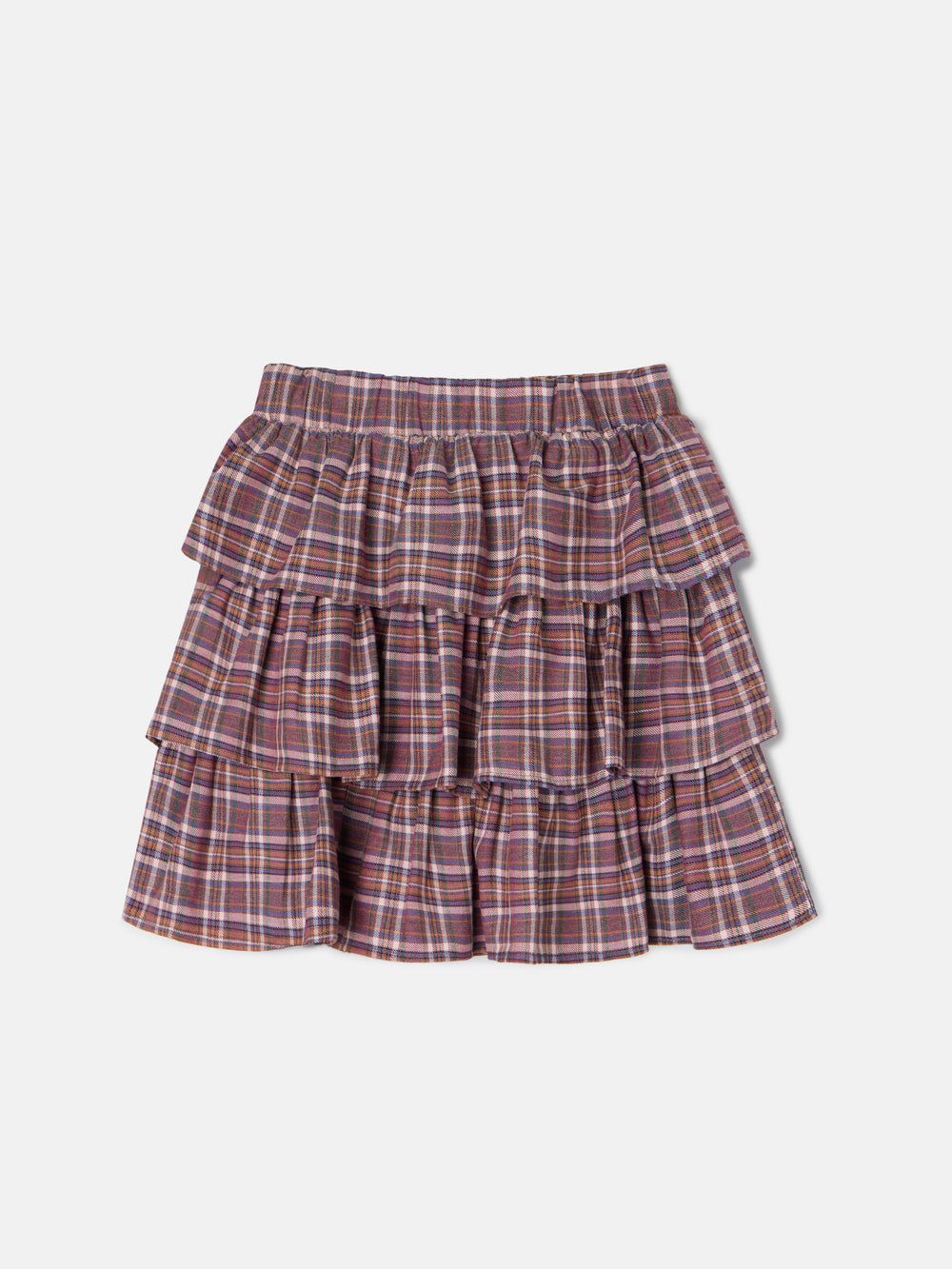 Falda girl volantes cuadros morados y rosas