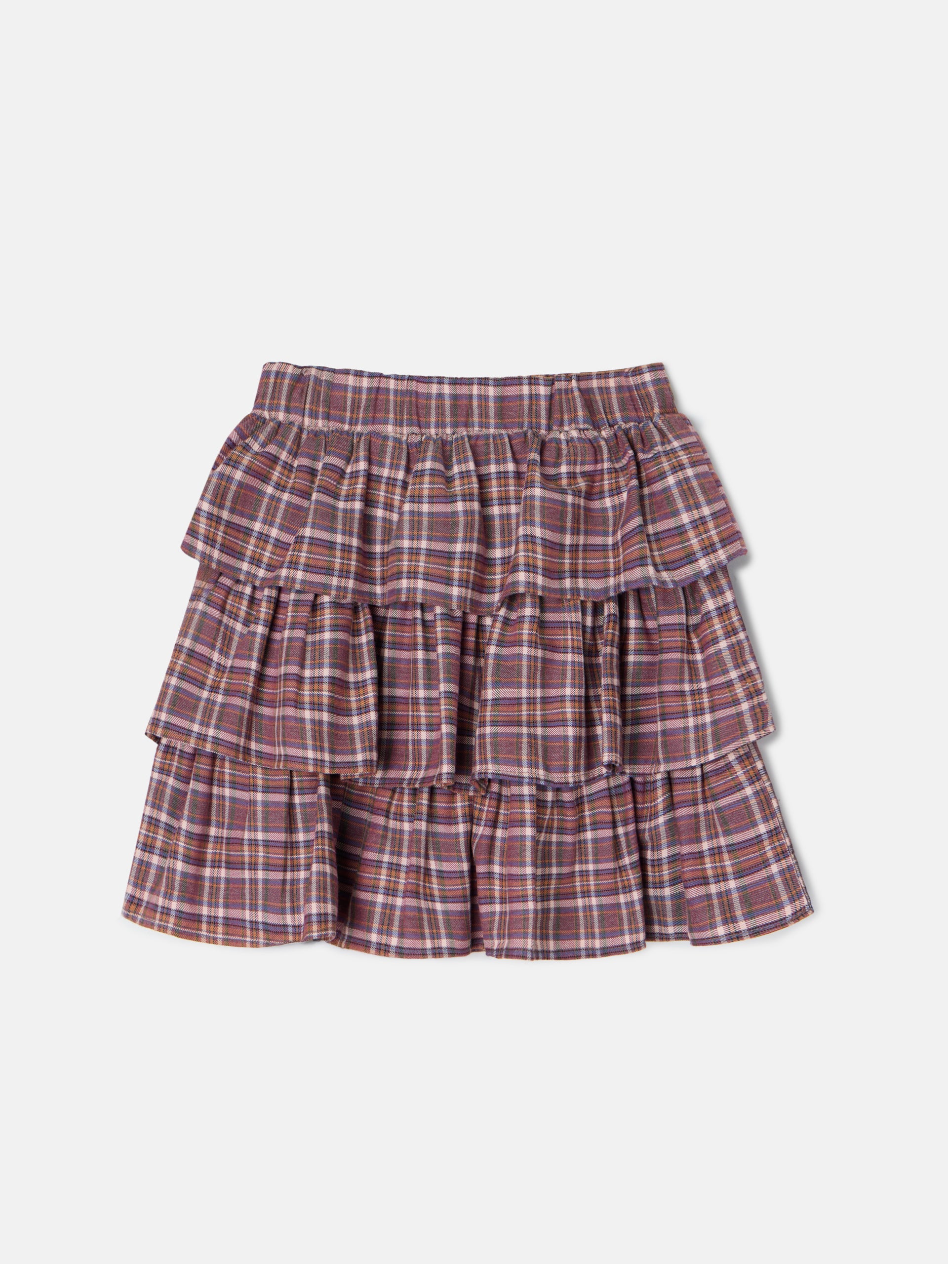 Falda girl volantes cuadros morados y rosas