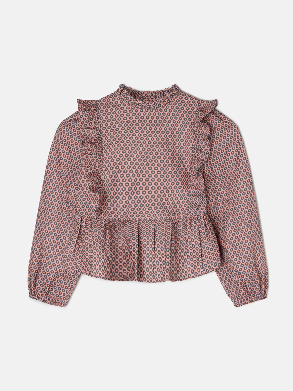 Pink ethnic print girl blouse with drawstrings