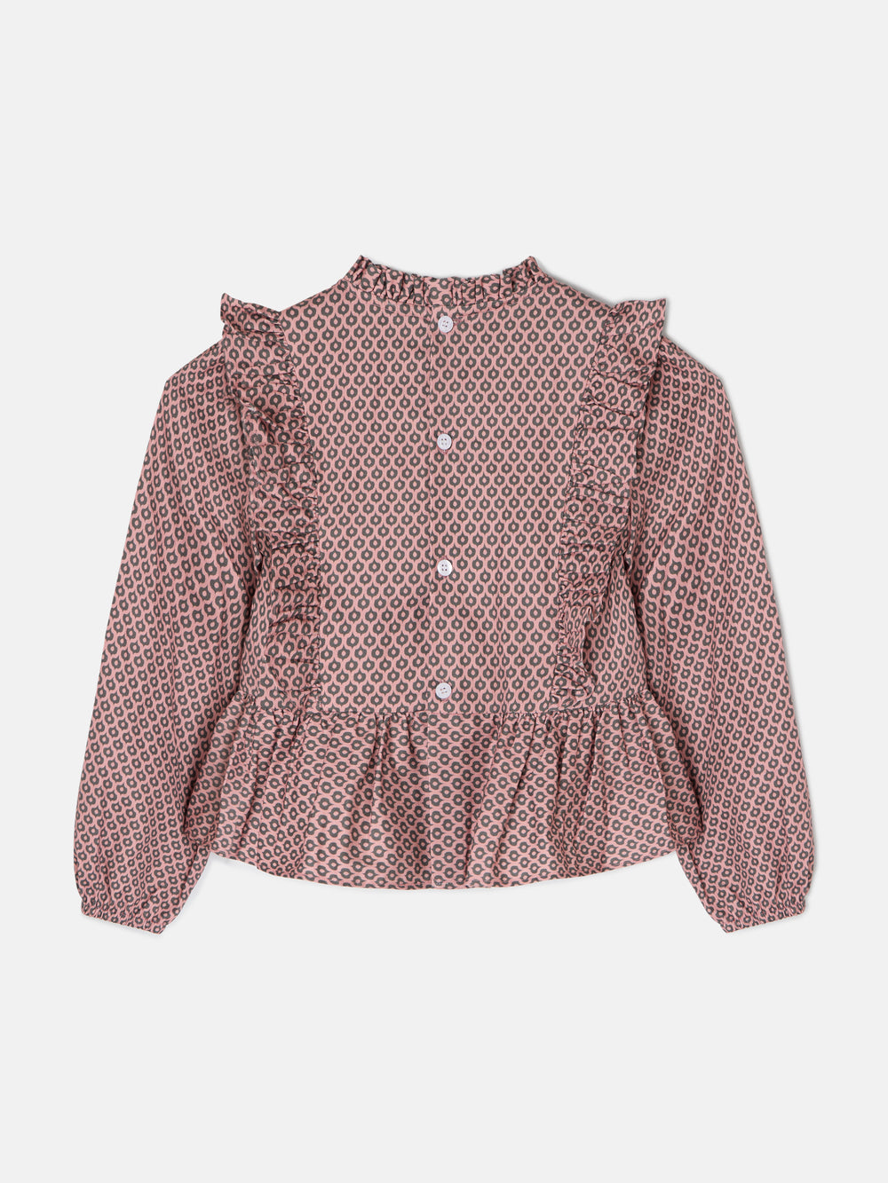 Pink ethnic print girl blouse with drawstrings