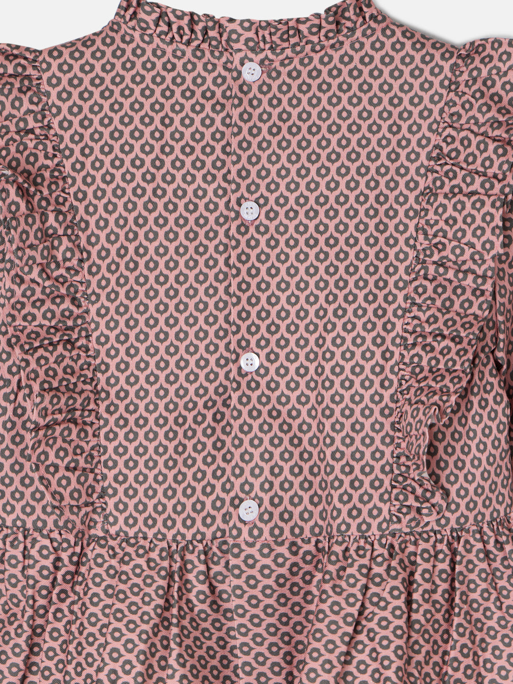 Pink ethnic print girl blouse with drawstrings