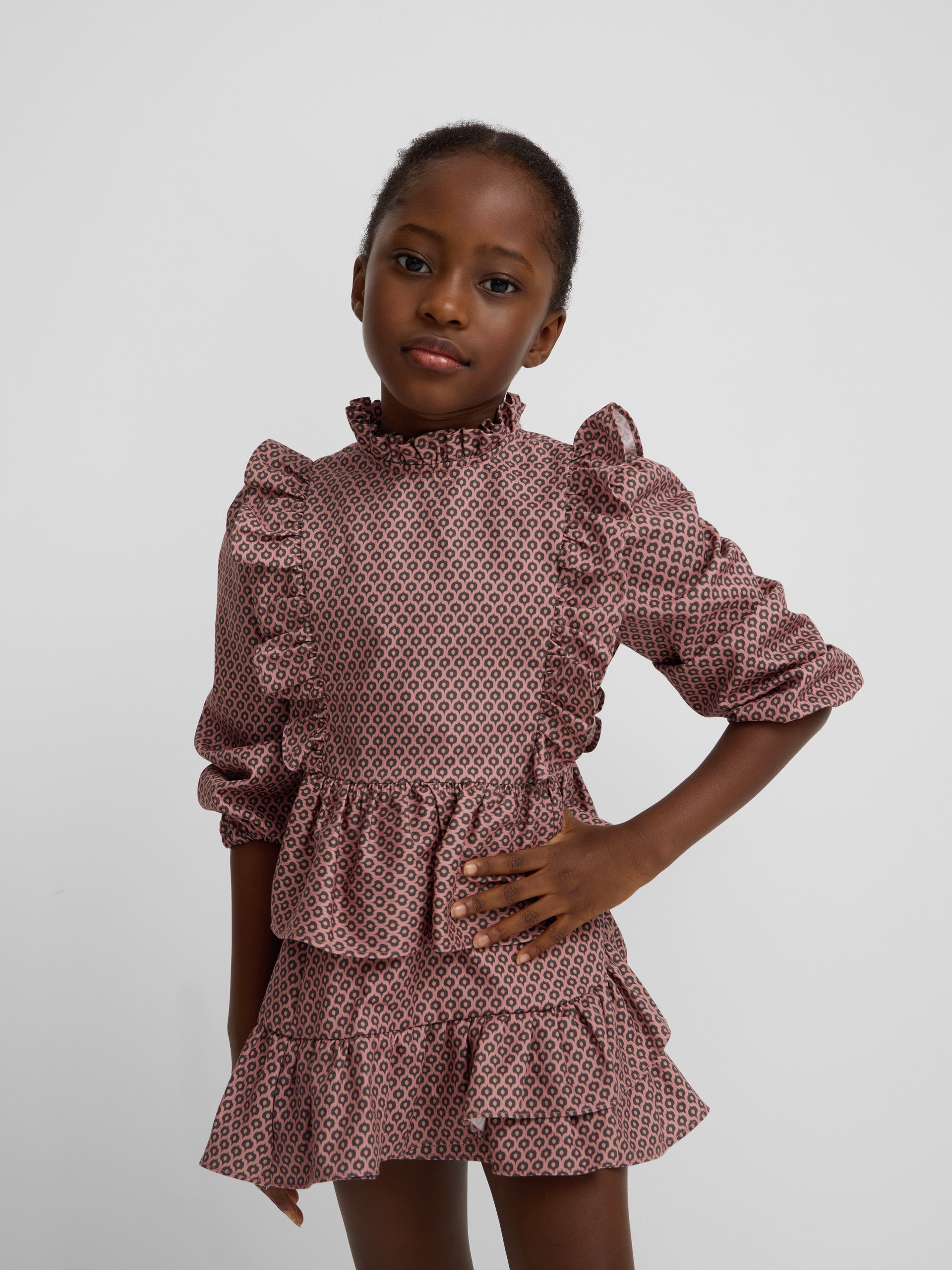 Blusa girl jaretas estampado etnico rosa