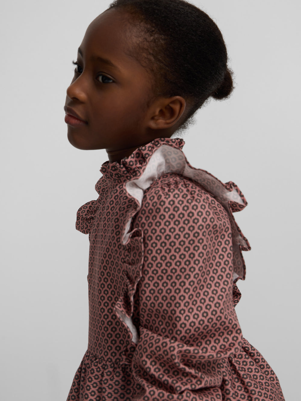 Pink ethnic print girl blouse with drawstrings