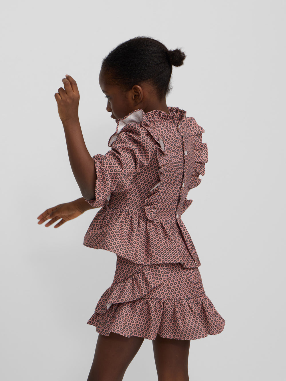 Pink ethnic print girl blouse with drawstrings