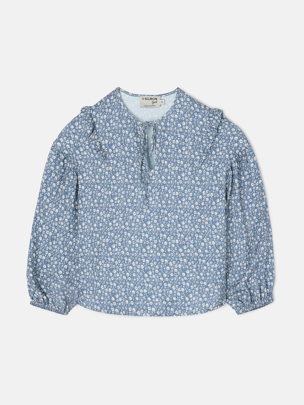 Light blue flower print girl blouse