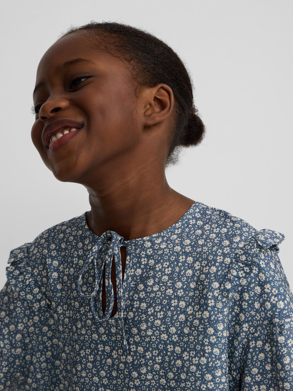 Light blue flower print girl blouse