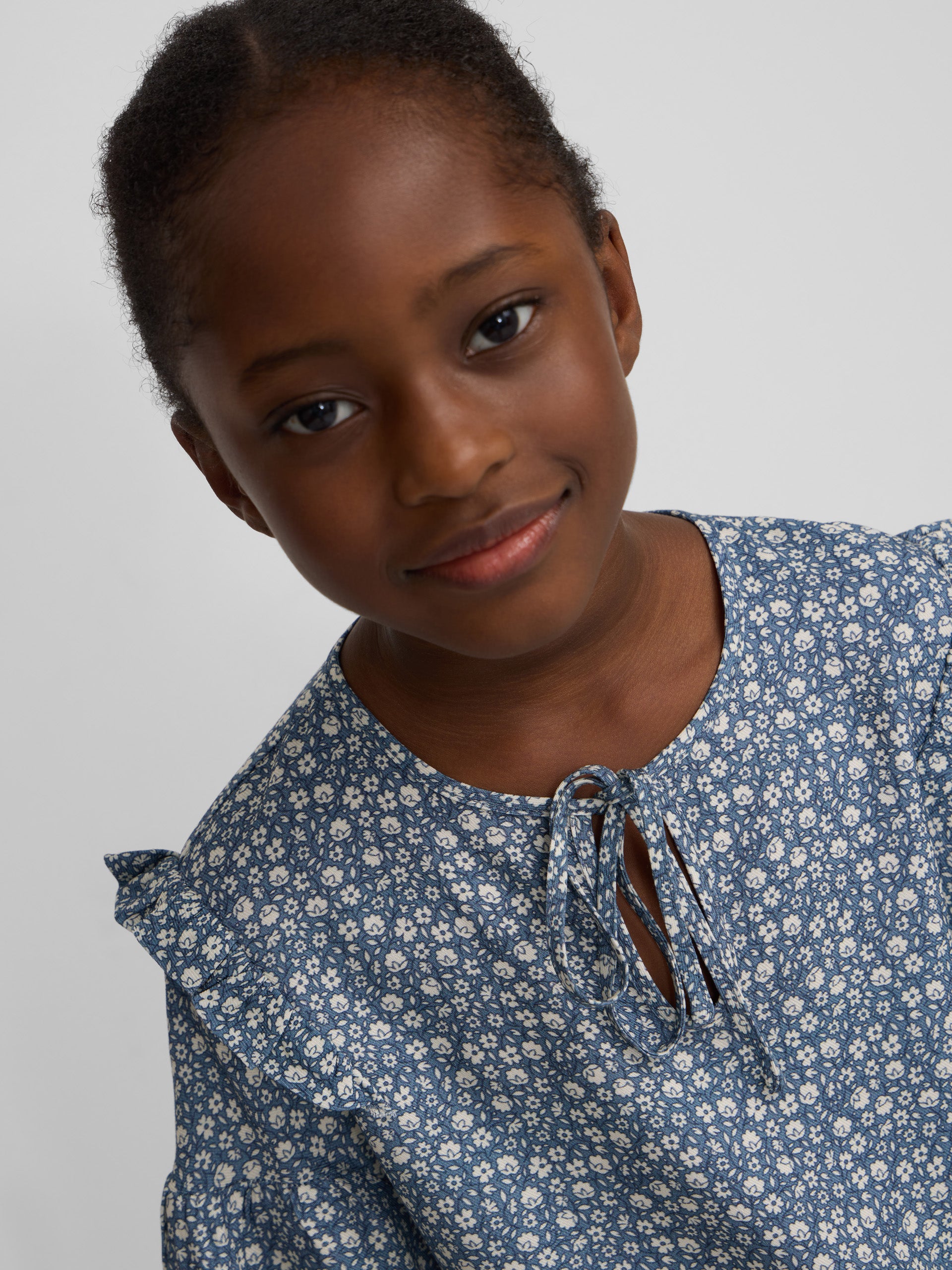 Light blue flower print girl blouse