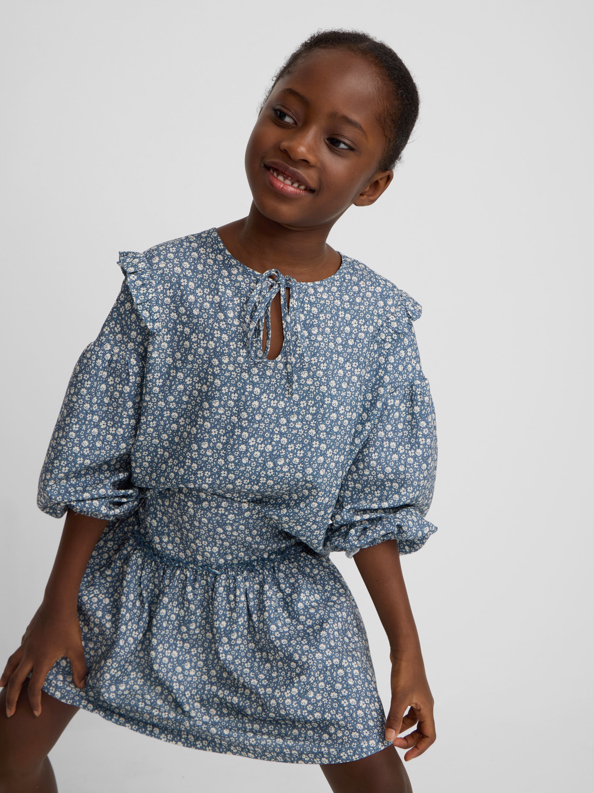 Light blue flower print girl blouse