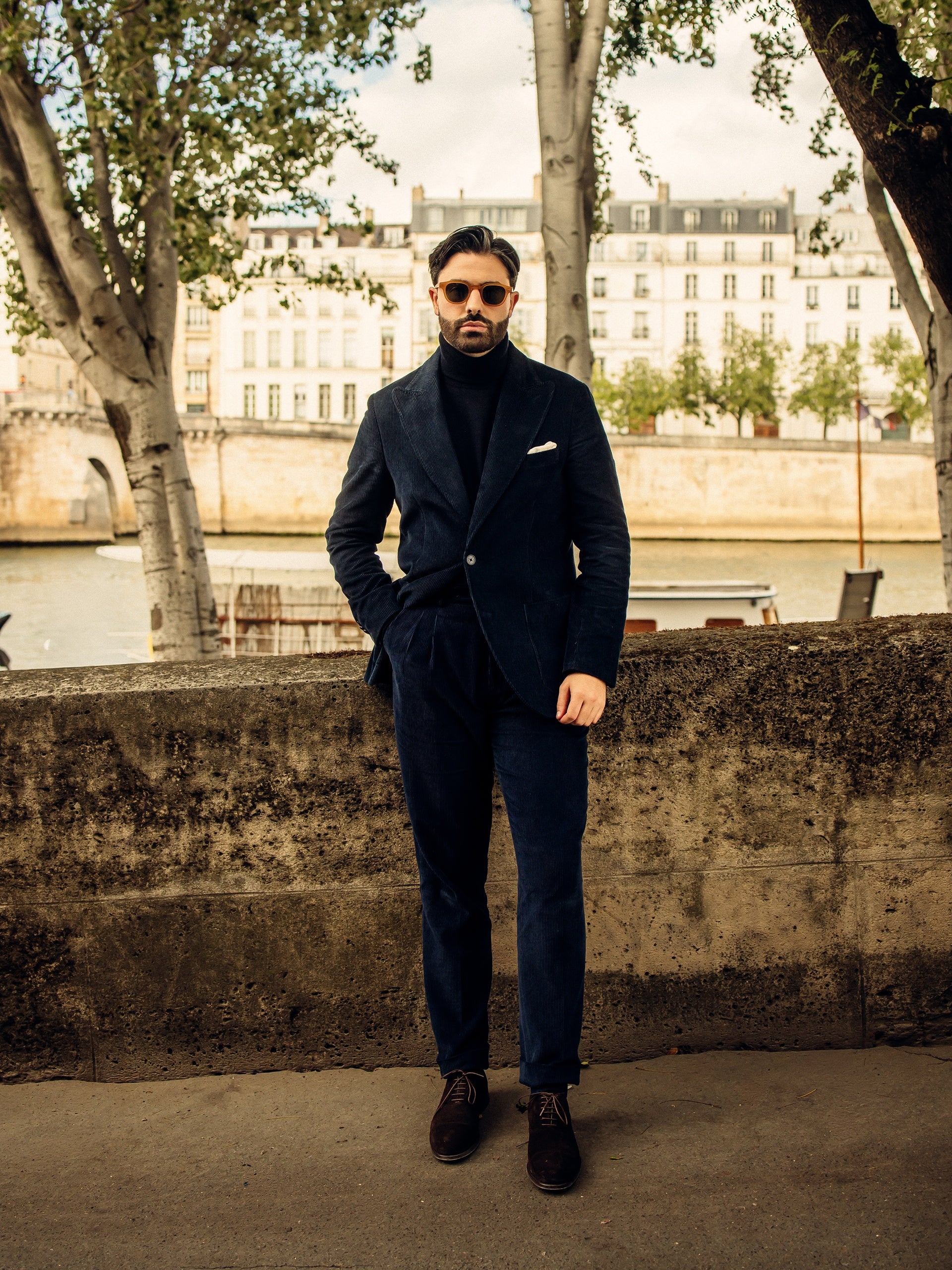 Pantalon traje unique pana azul marino