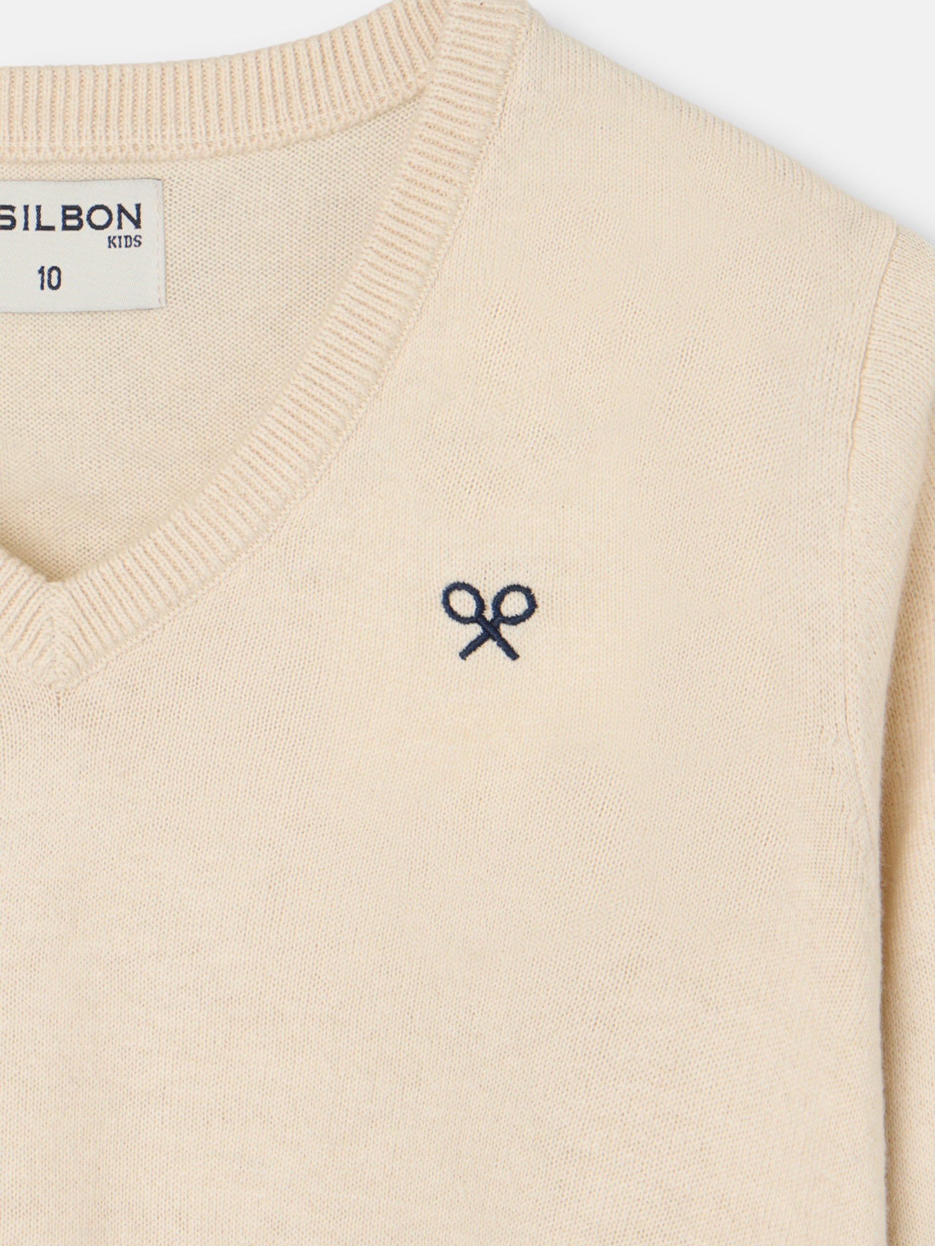 Camisola de criança bege com decote em V