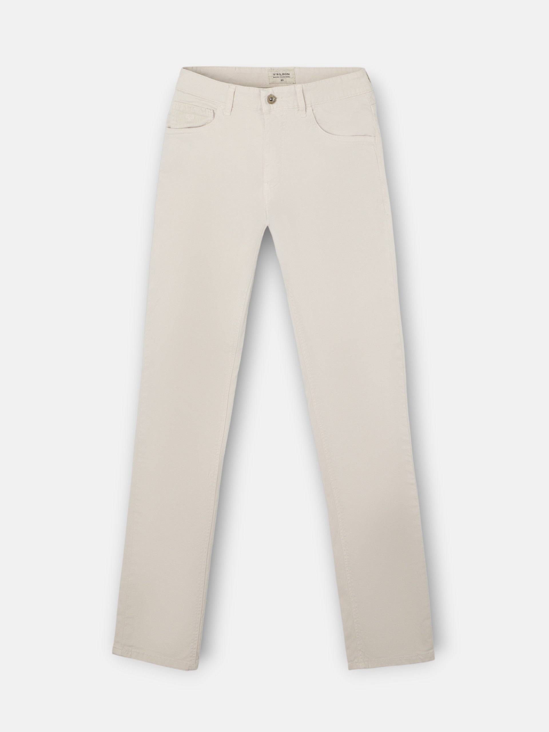 Pantalon cinq poches en velours côtelé beige clair