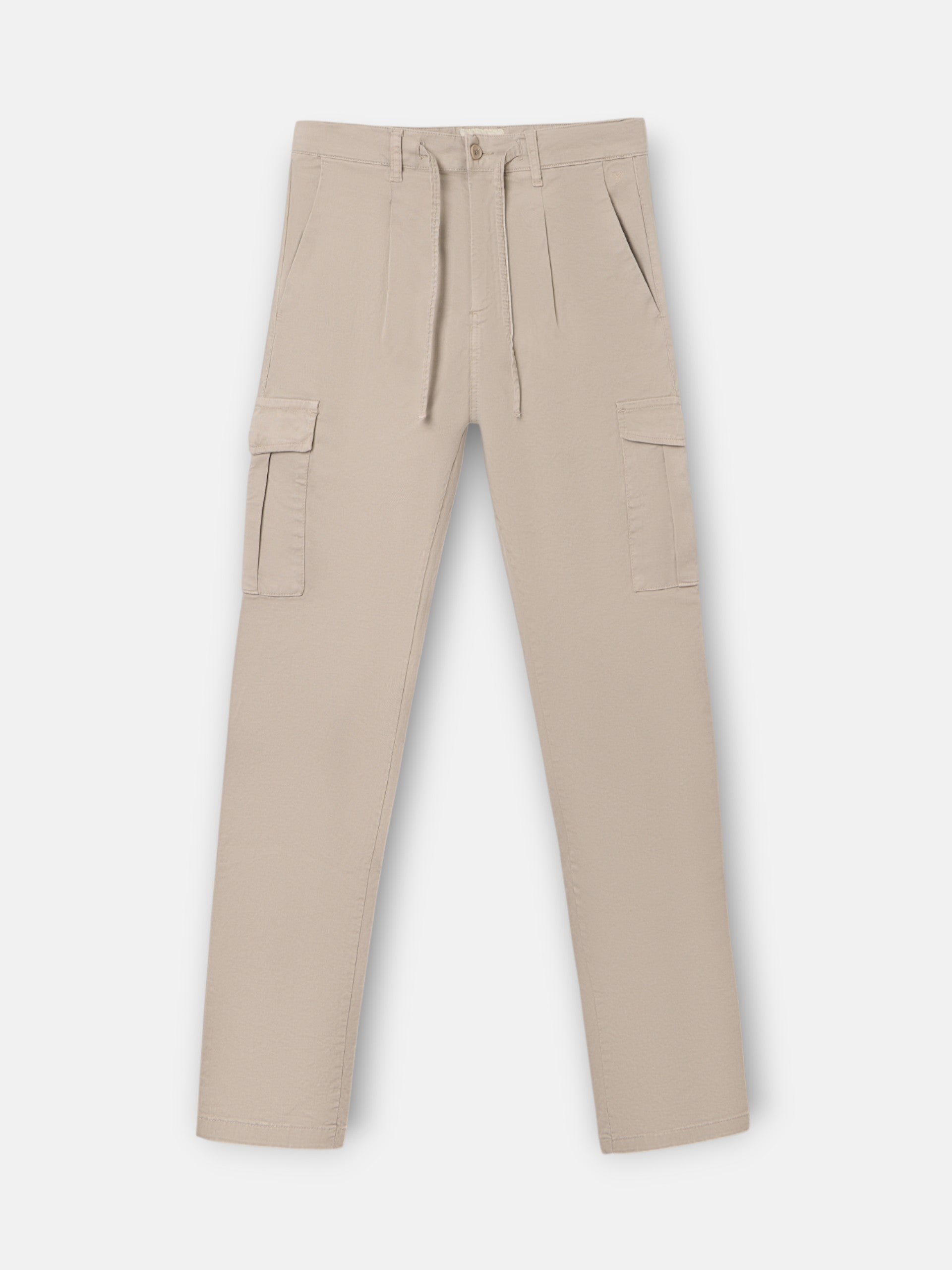 Beige pleated cargo jogger pants