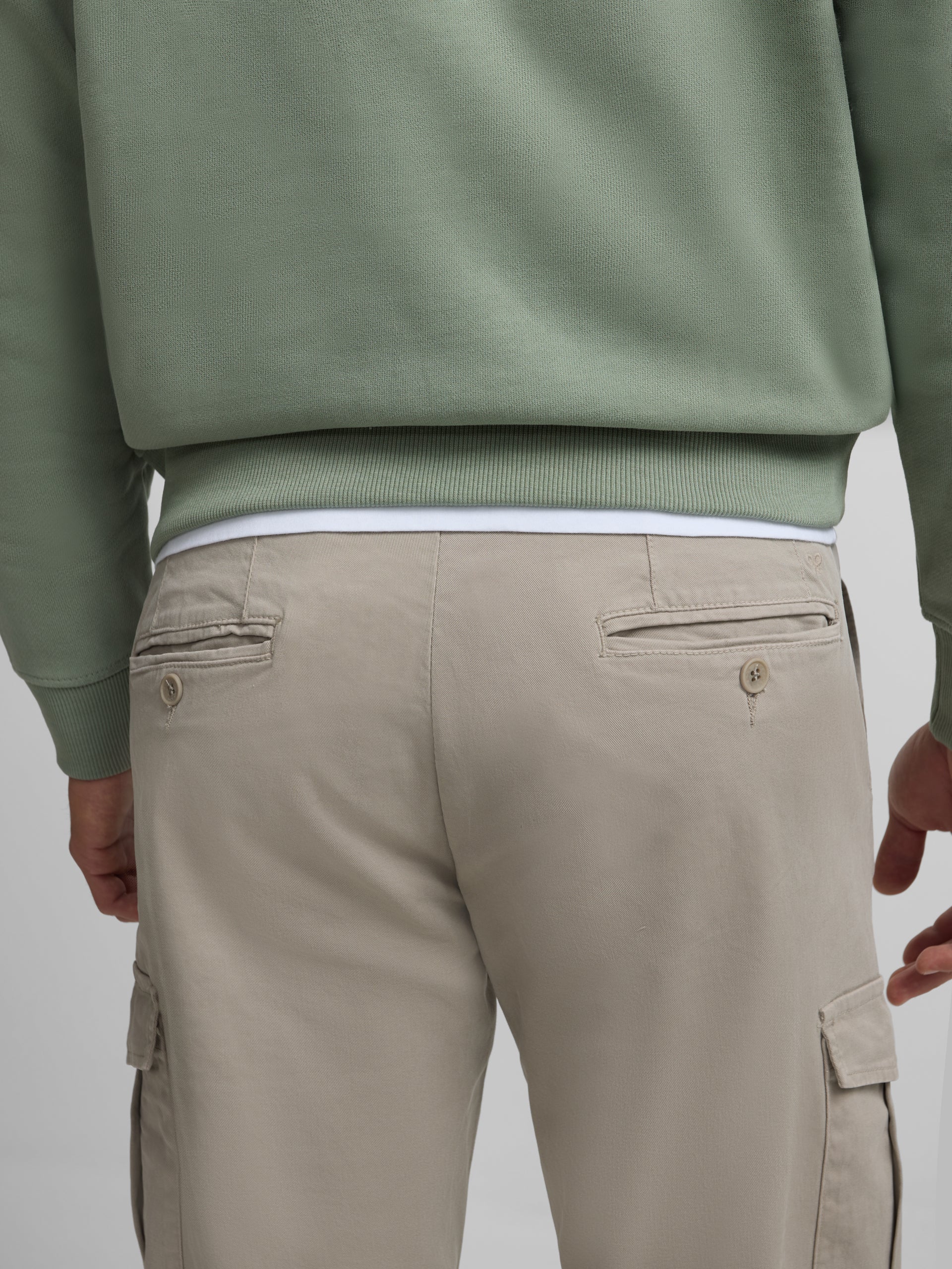 Beige pleated cargo jogger pants