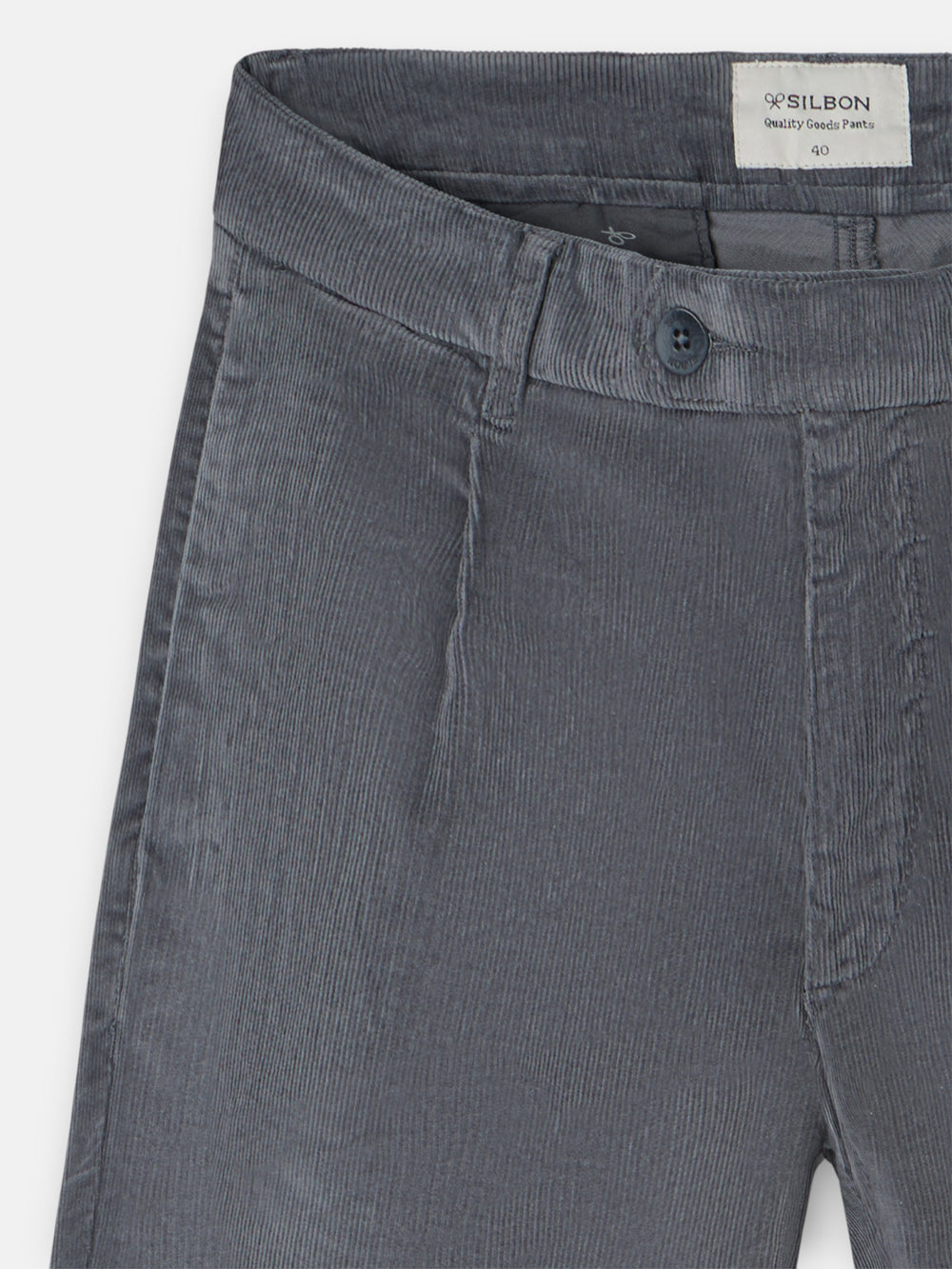 Dark grey corduroy chino sport trousers with pleats